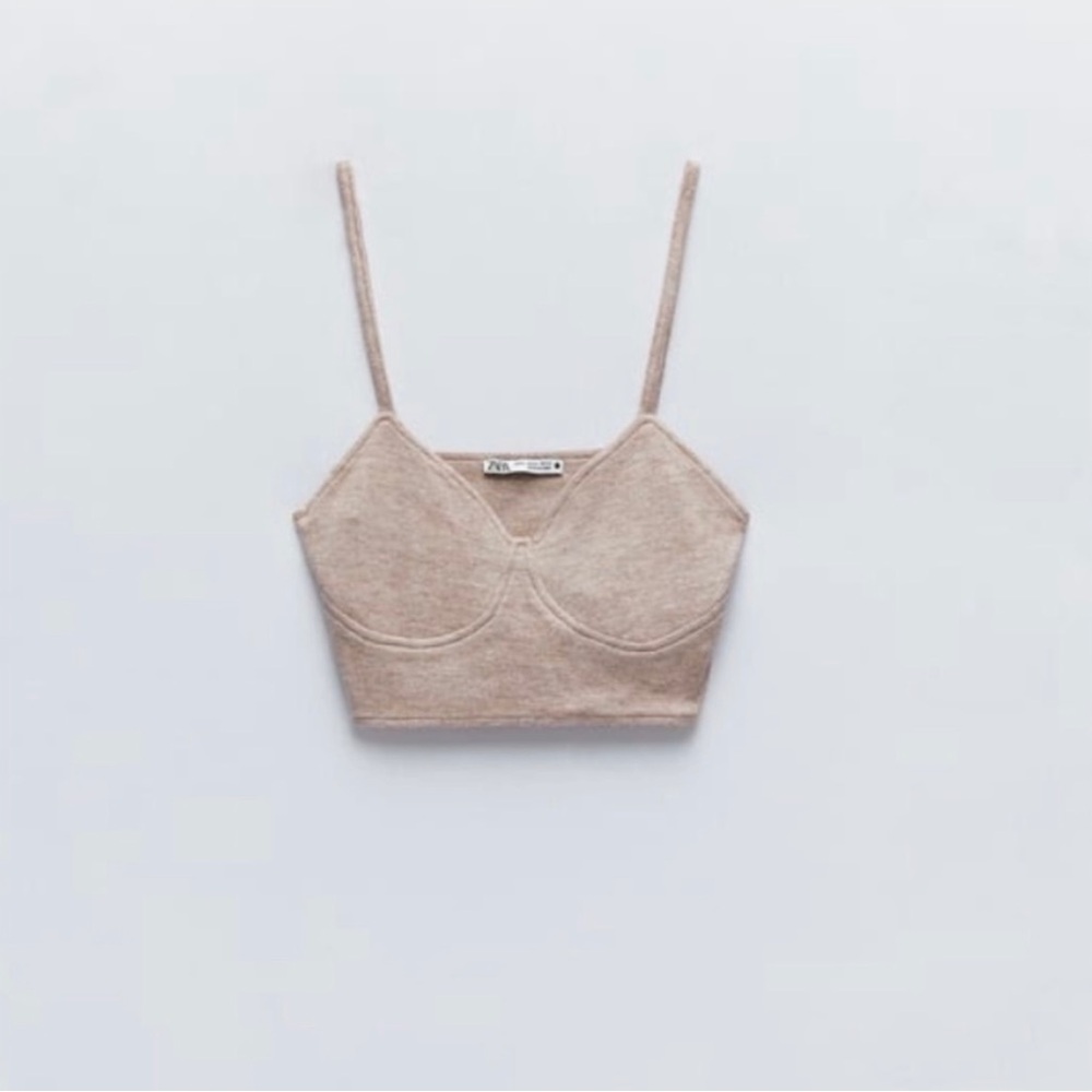 Zara Beige Cropped Brami Tank Top